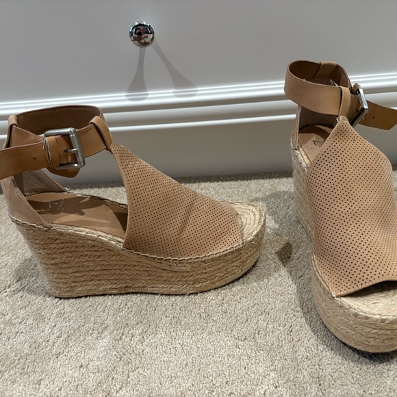 Marc Fisher Perforated Tan Espadrille Wedges - Picture 2 of 3